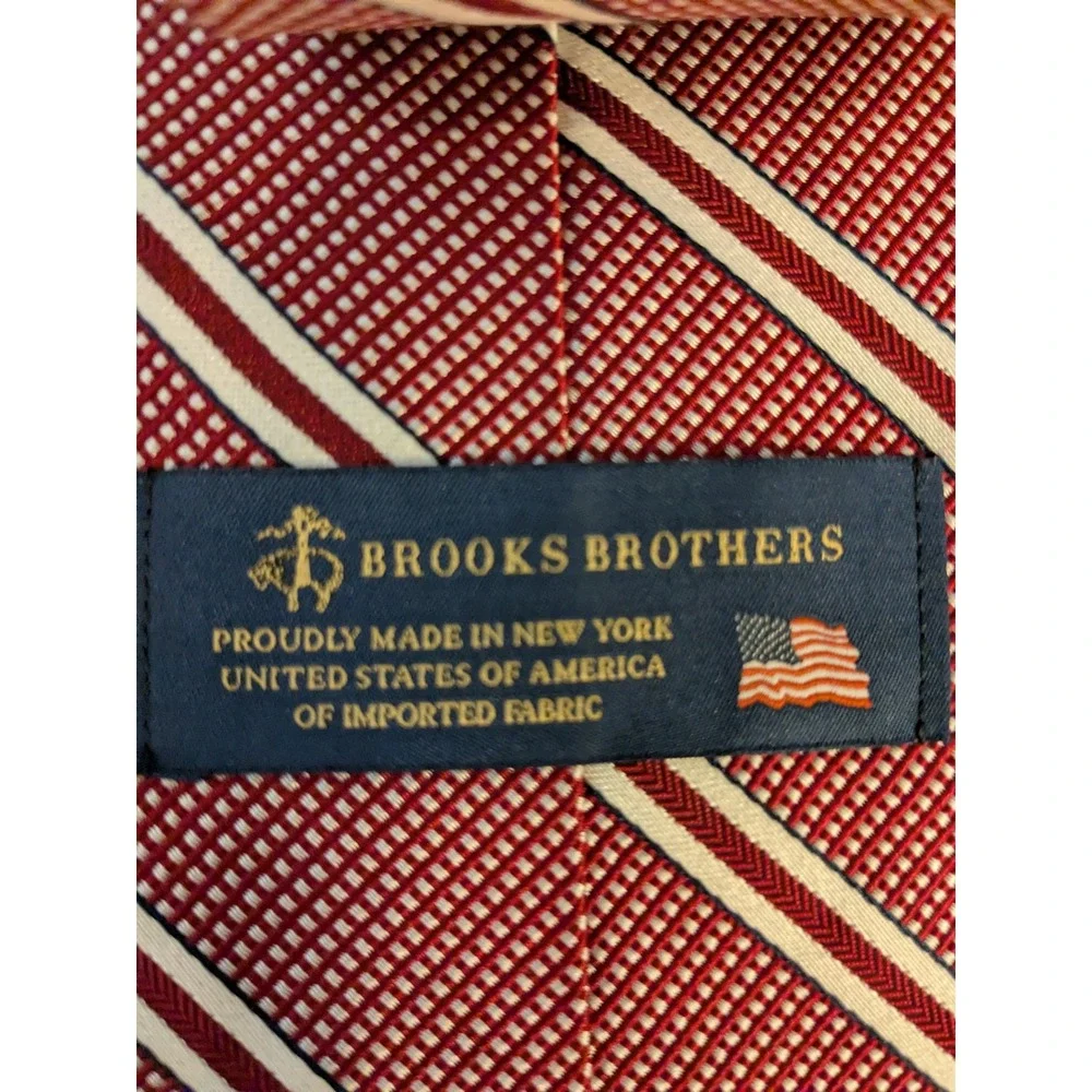NWT Brooks‎ Brothers Men's Red White Stripe Silk Tie Made in USA